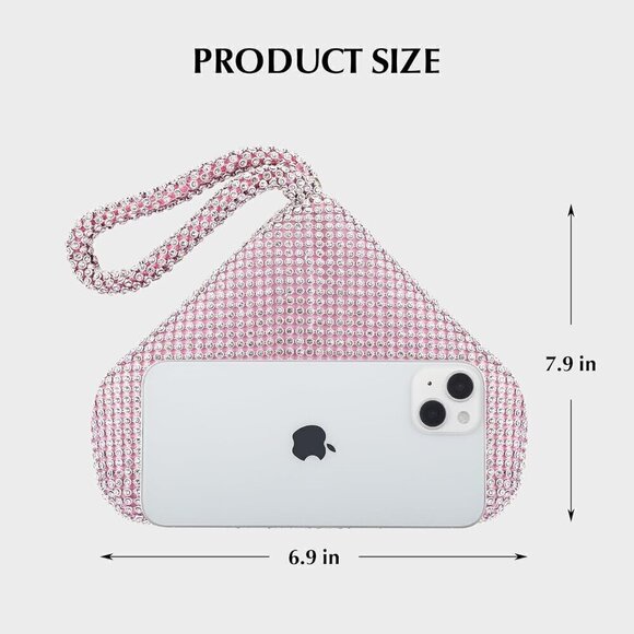 Women Sliver Sparkly Glitter Clutch Triangle Rhinestone - Picture 3 of 7